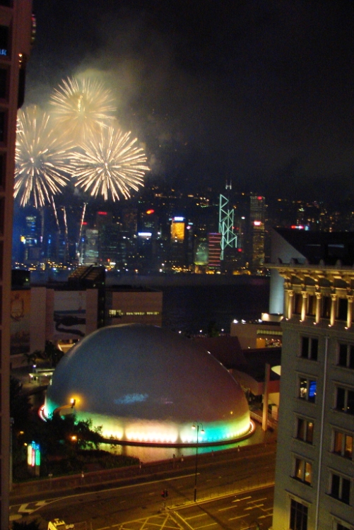 Fireworks over Victoria Harbor on National Day
