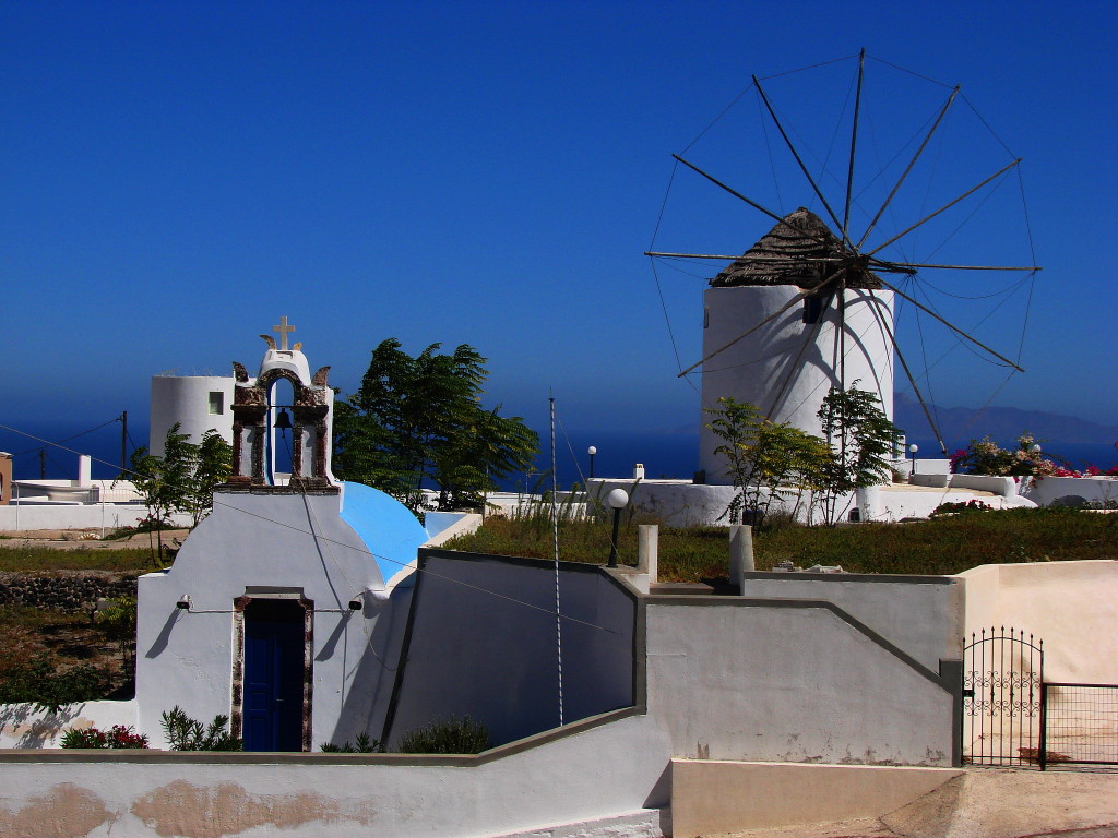 Church and windmill on Santorini