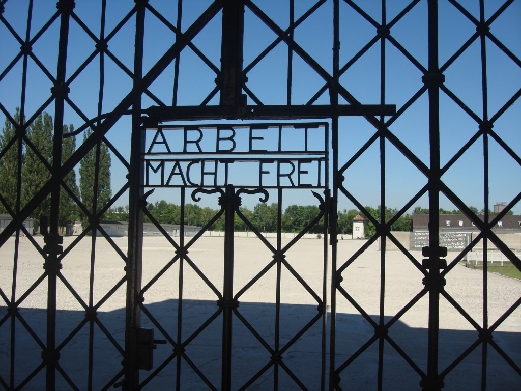 Gates entering Dachau "Work sets you free"